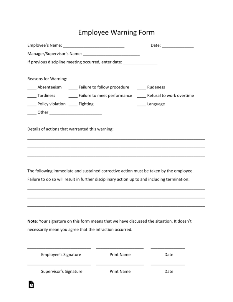 Free Employee WriteUp Forms PDF Word eForms