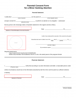 Abortion Parental Consent Form – For a Minor (Child)