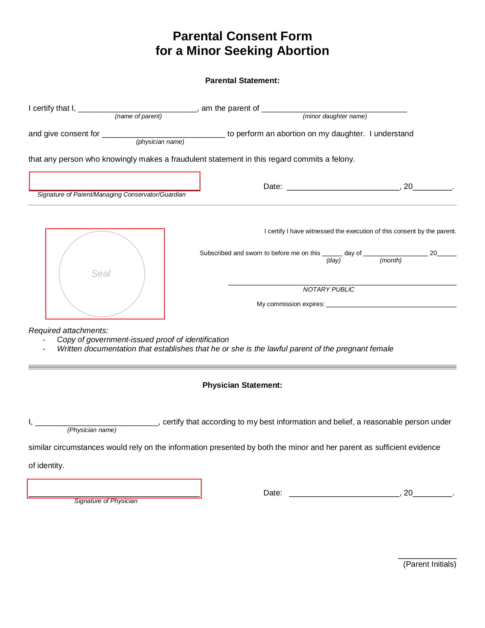 Free Abortion Parental Consent Form For A Minor Child PDF 