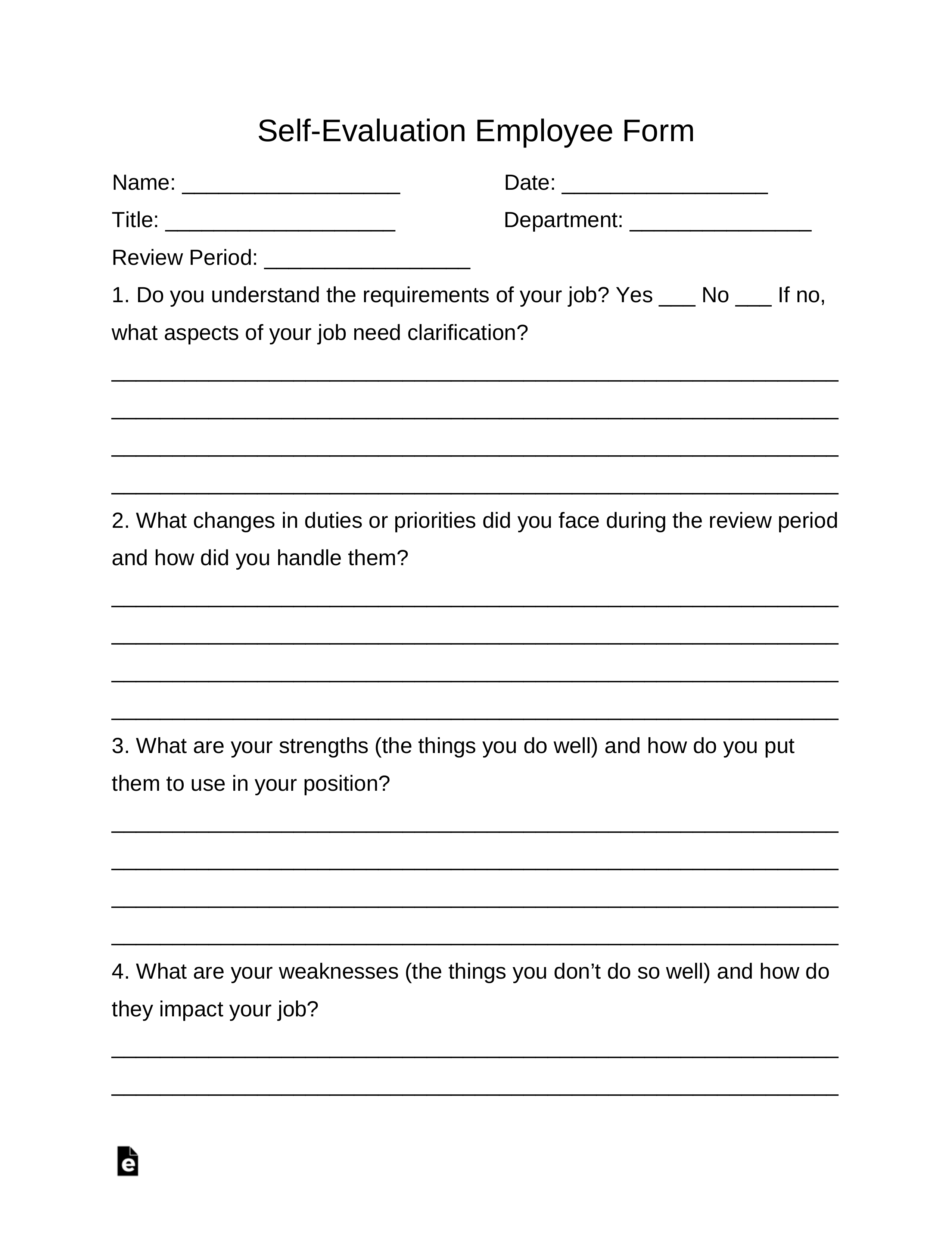 Printable Free Employee Self Evaluation Template Forms