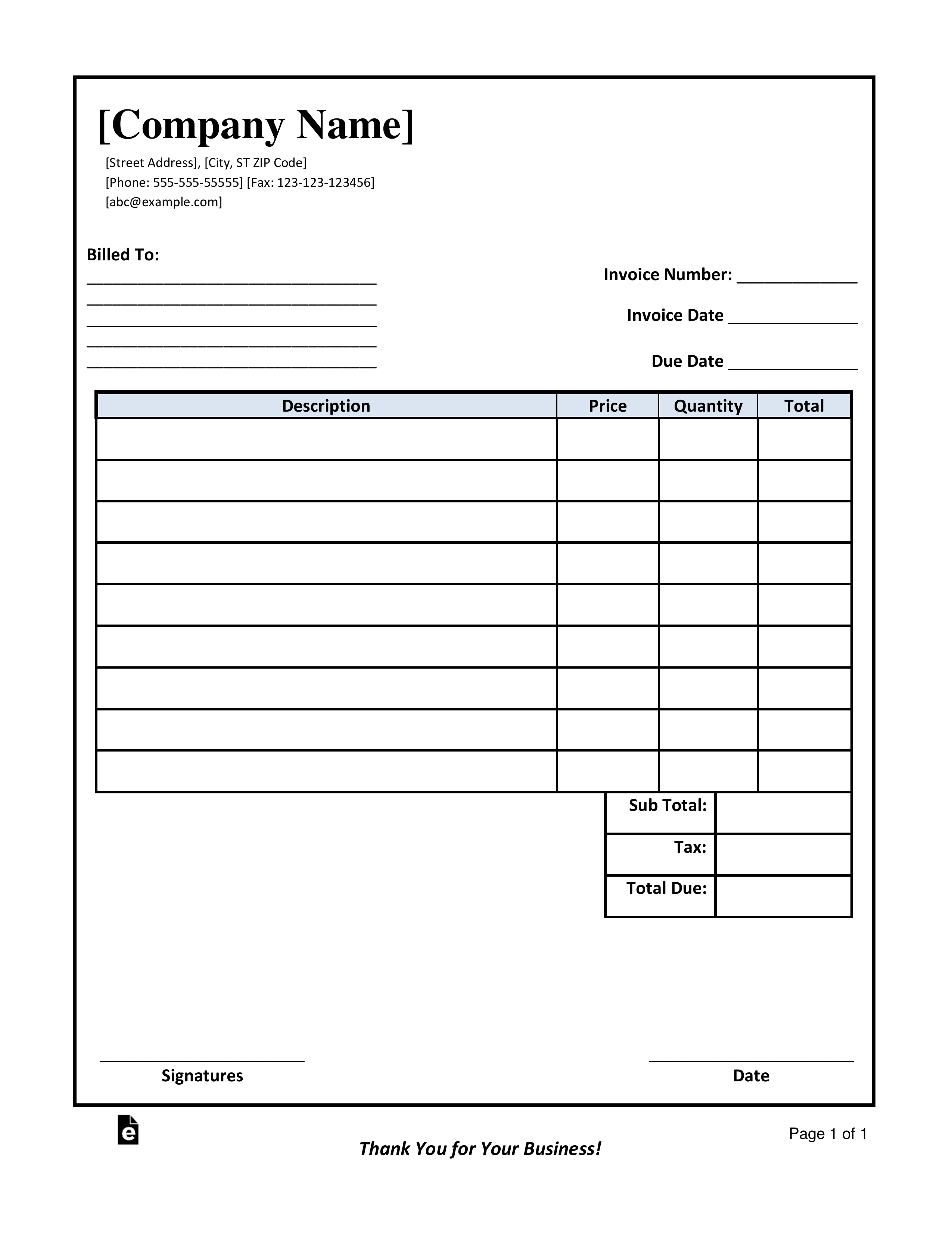 Free Vendor Invoice Template PDF Word eForms