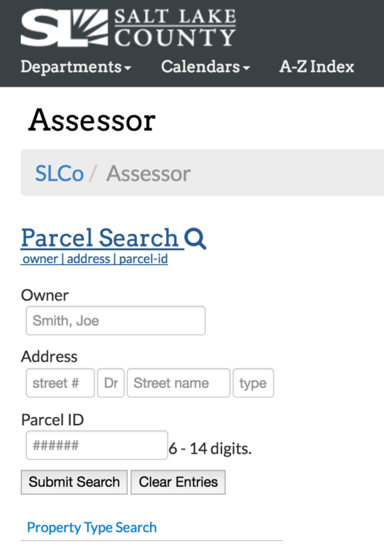 salt lake county parcel search fields