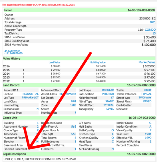 salt lake county parcel search result page