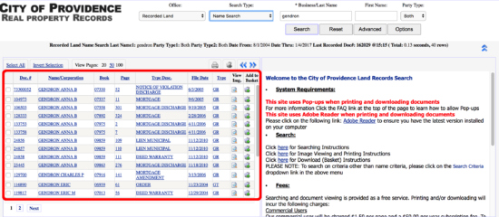city of providence real property records search results