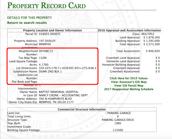 property record card search result