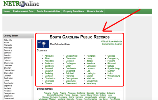 south carolina public records list of counties