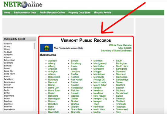 vermont public records list of municipalities