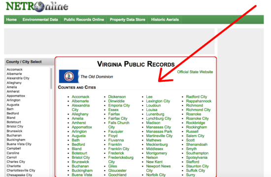 virginia public records list of counties and cities