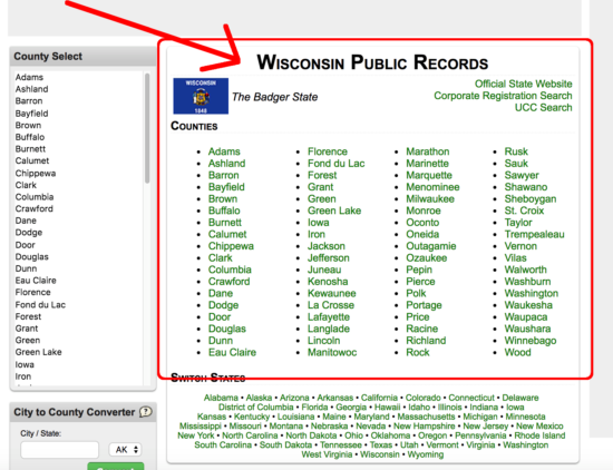 wisconsin public records list of counties