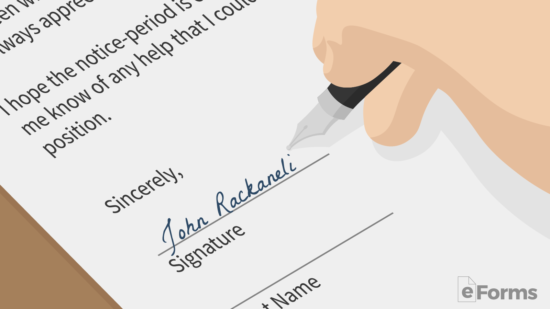 closeup of person signing name on resignation letter