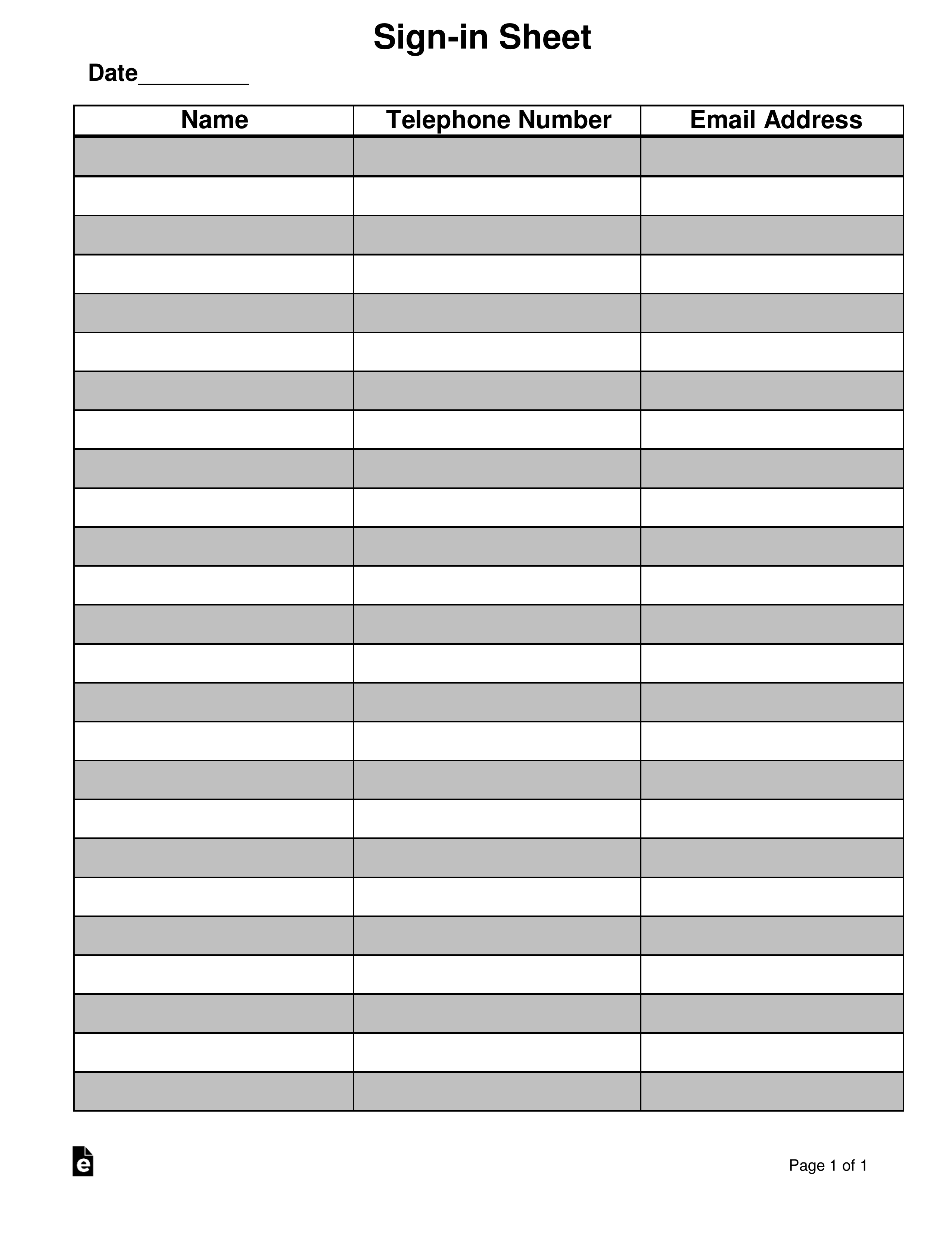 Party Guest Sign In Sheet Template