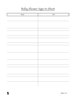 Baby Shower Sign-in Sheet Template