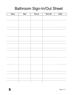Bathroom Cleaning Sign-in/out Sheet Template