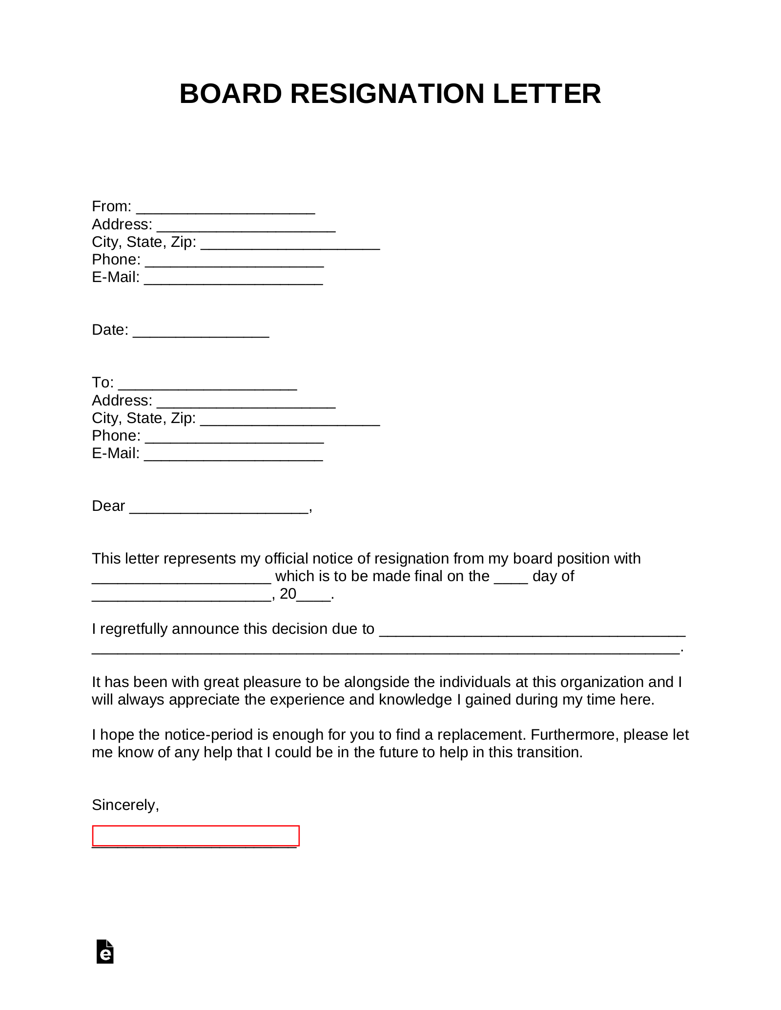 Formal Letter Of Resignation Template from eforms.com