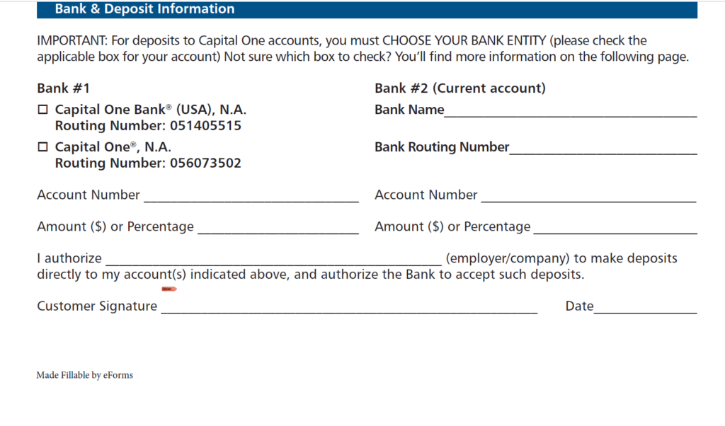 Capital One 360 Direct Deposit Form