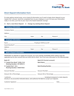 Capital One (360) Direct Deposit Authorization Form