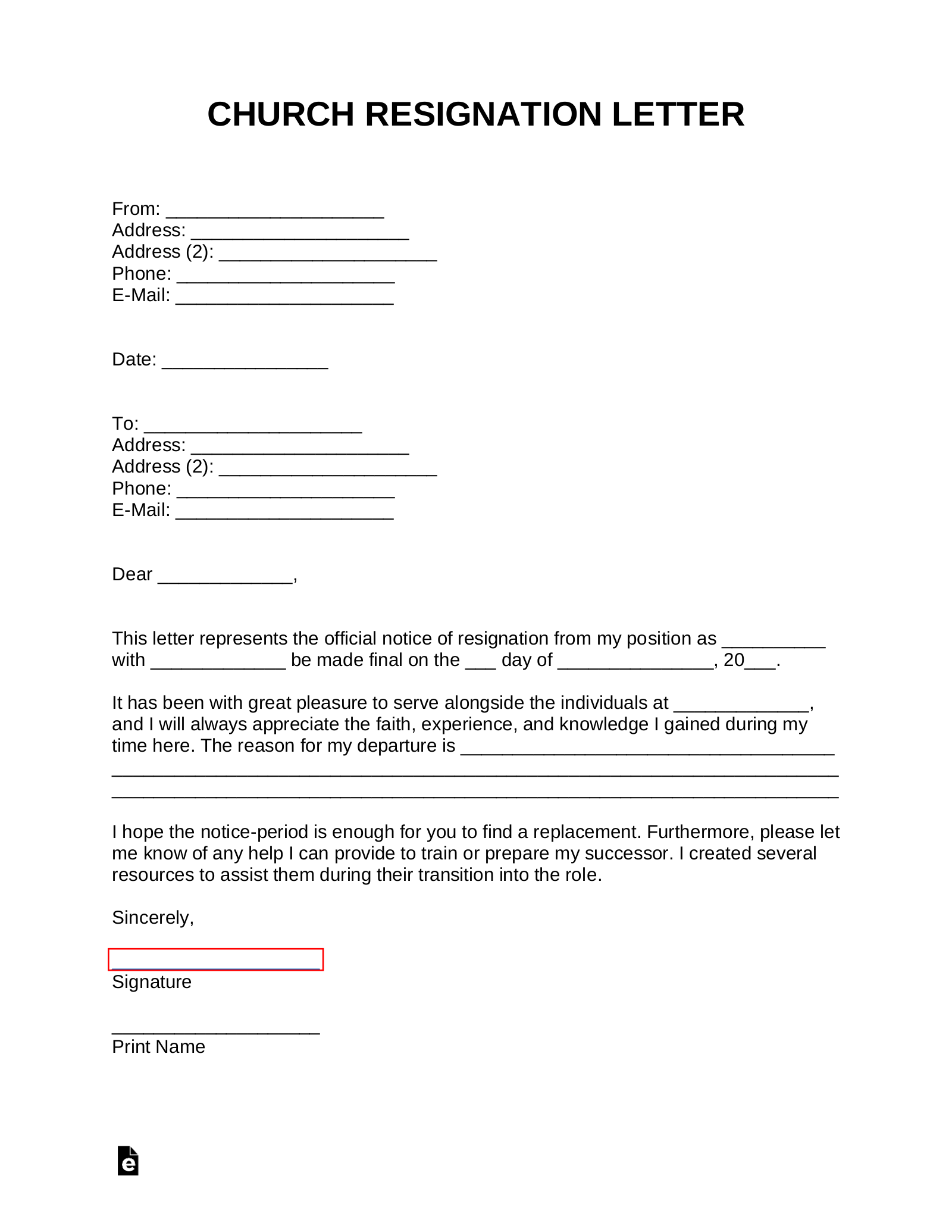 Church (Religious Group) Resignation Letter Template – with Samples