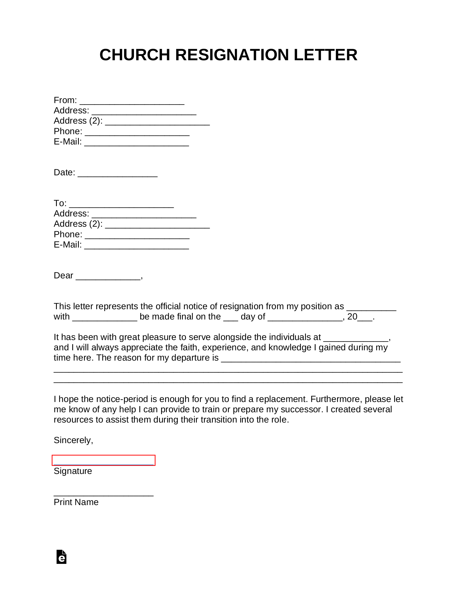 Free Church (Religious Group) Resignation Letter Template - with ...