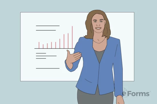 Woman executive presenting bar chart