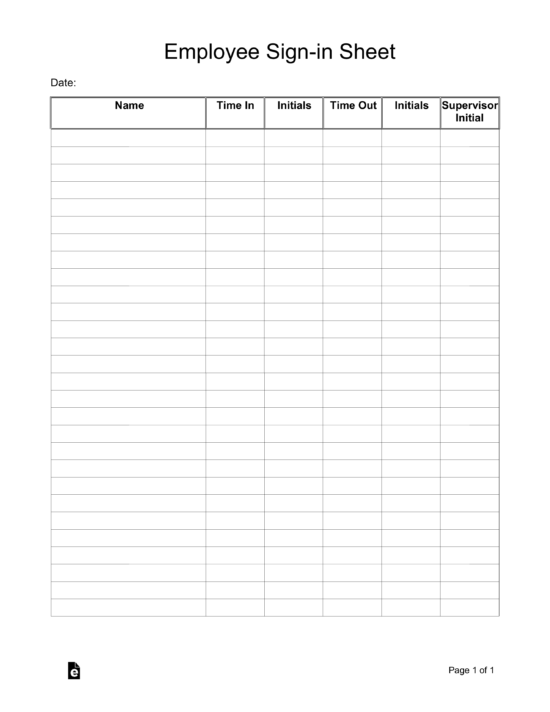 Free Employee Sign-in Sheet Template - PDF | Word – eForms