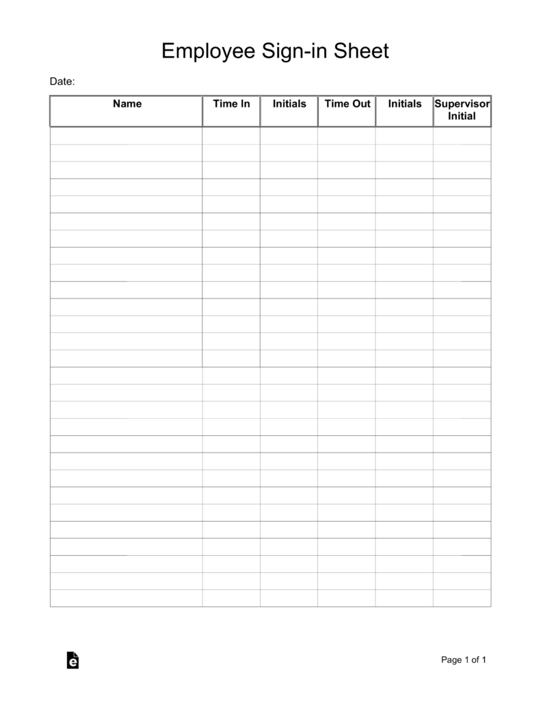Employee Sign-in Sheet Template | eForms – Free Fillable Forms