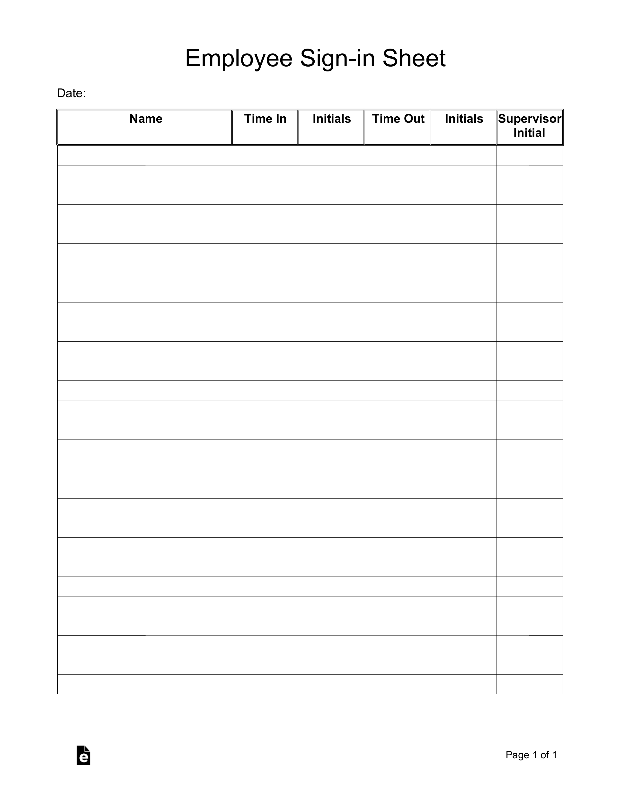 Free Employee Sign-in Sheet Template - PDF  Word – eForms Throughout Free Sign Up Sheet Template Word