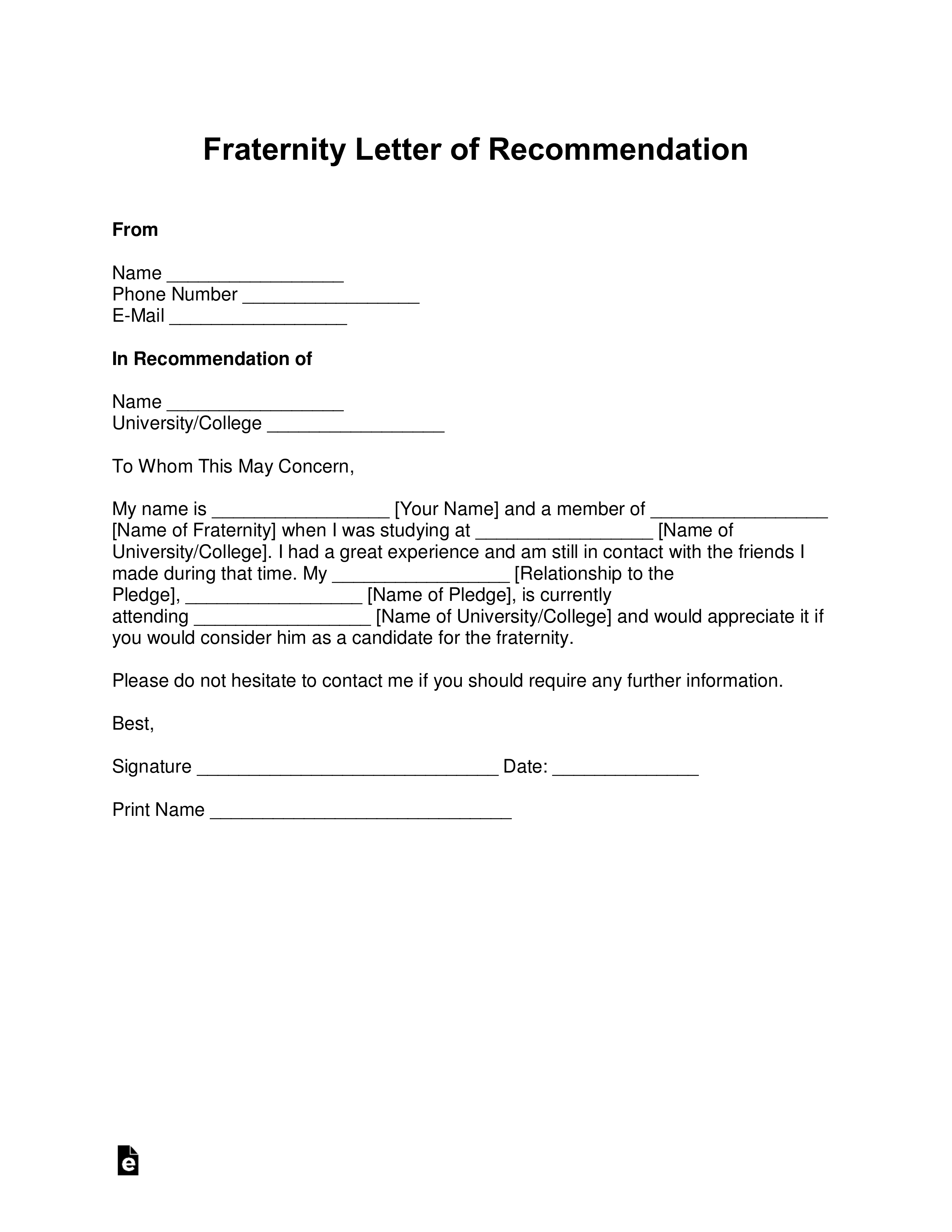 Fraternity Letter of Recommendation Template – with Samples