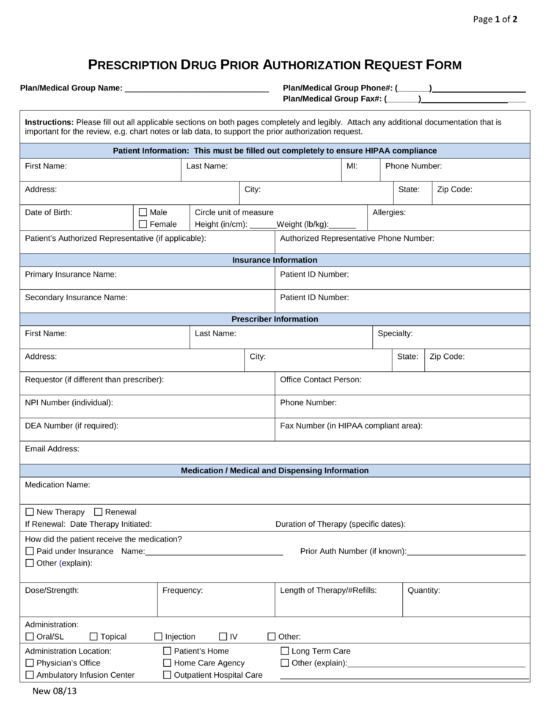 Free Prime Therapeutics Prior Rx Authorization Form Pdf Eforms