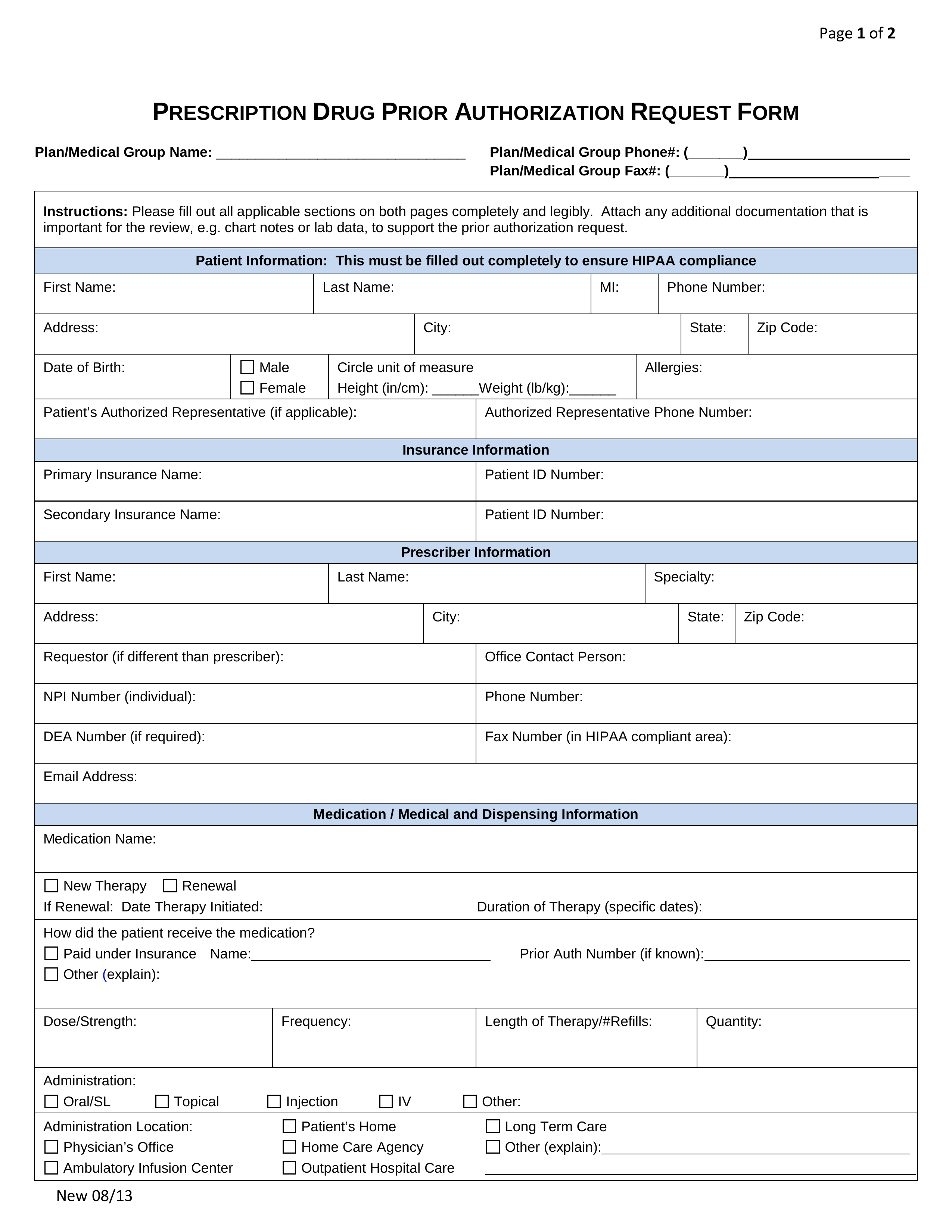 Free Prior Rx Authorization Forms PDF EForms