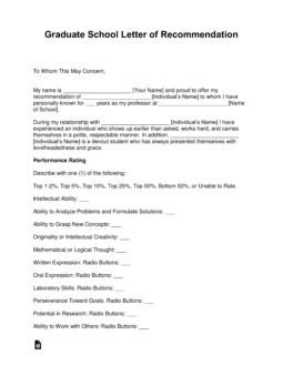 Free Graduate School Letter of Recommendation Template - with