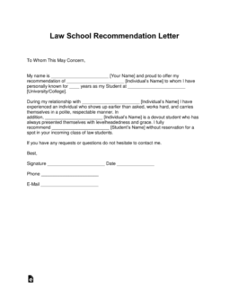 Law School Recommendation Letter Templates – with Samples