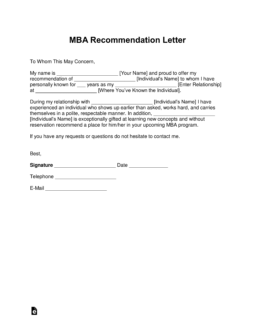 MBA Letter of Recommendation Template – with Samples