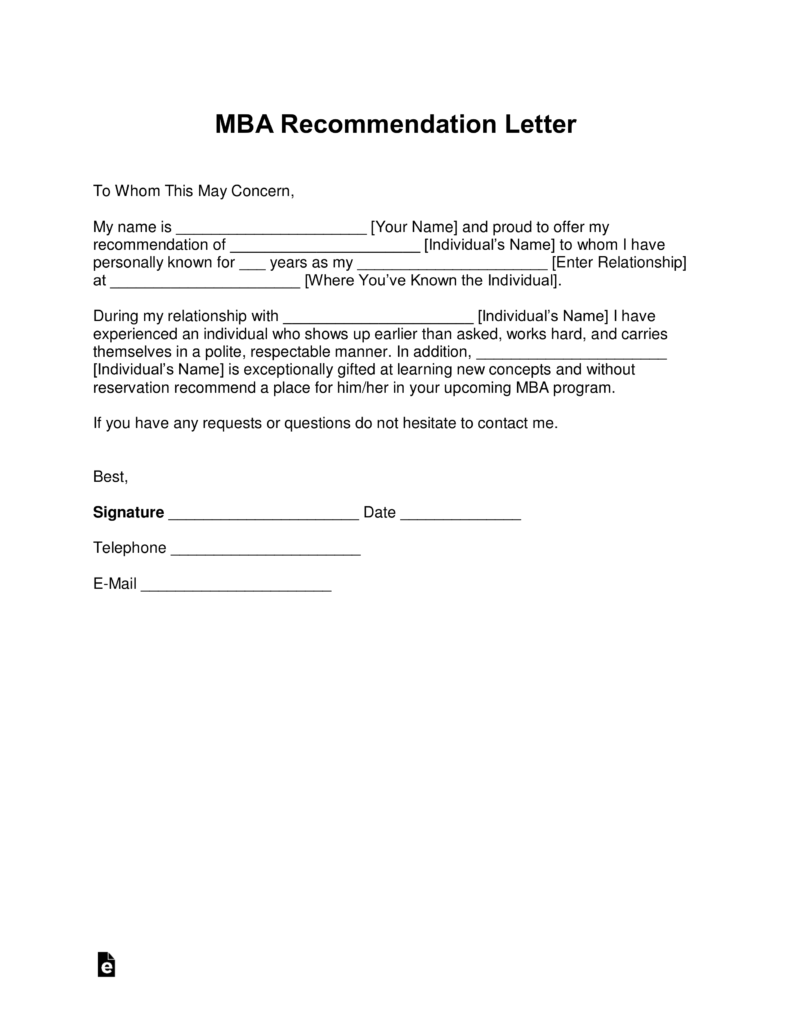 Free MBA Letter of Recommendation Template - with Samples ...