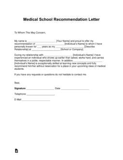 Medical School Letter of Recommendation Template – with Samples