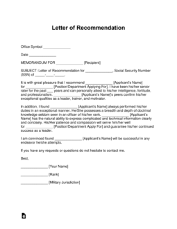 Military Letter of Recommendation Templates – Samples and Examples