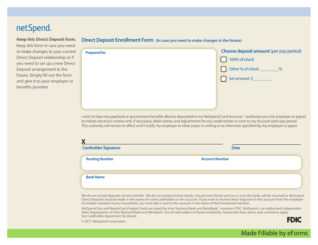 Free NetSpend Direct Deposit Authorization Form PDF eForms