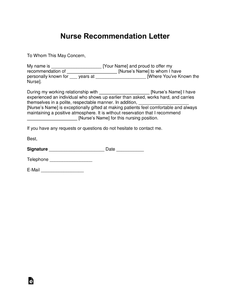    Nurse Recommendation Letter Template 791x1024 