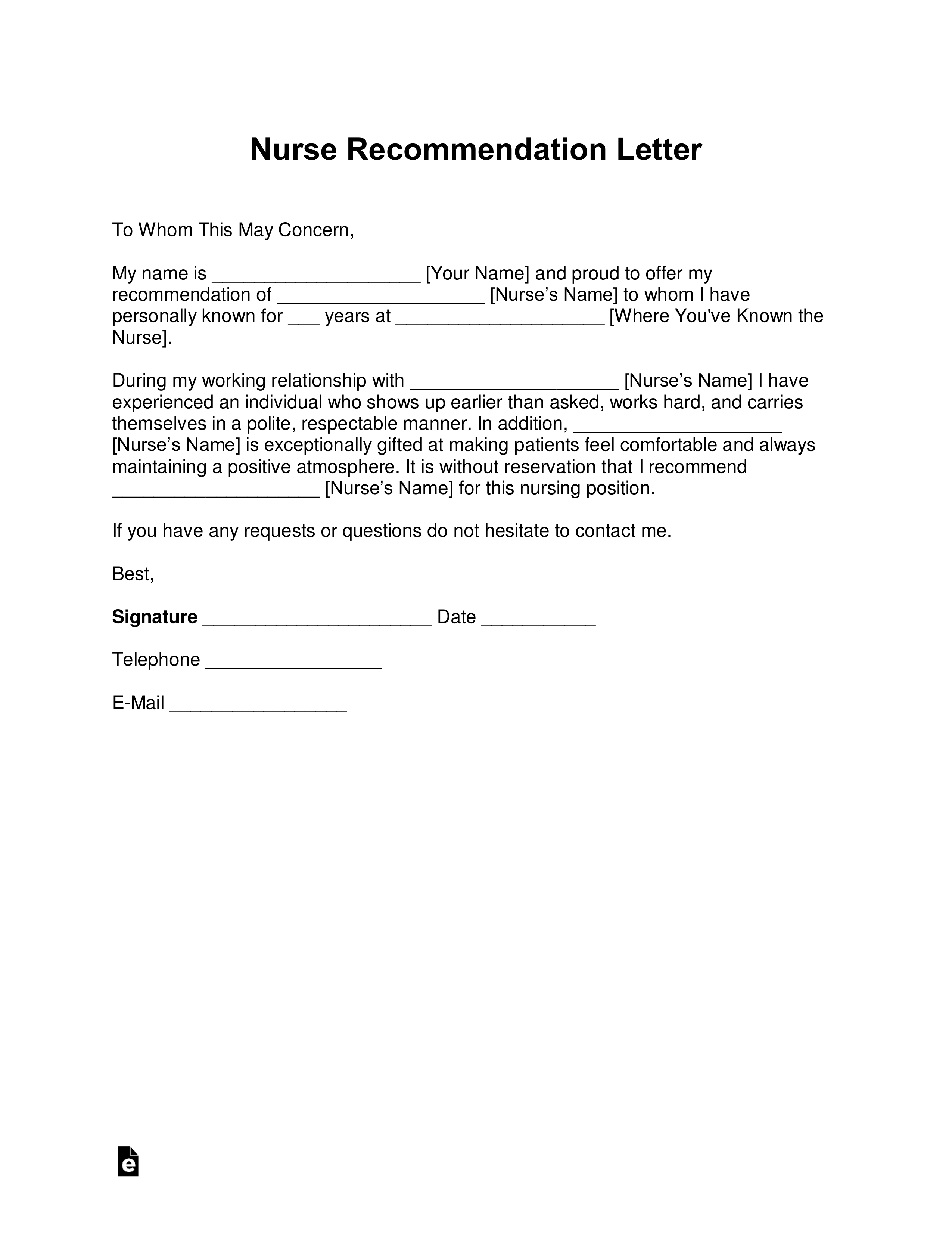 Sample Registered Nurse Resignation Letter from eforms.com
