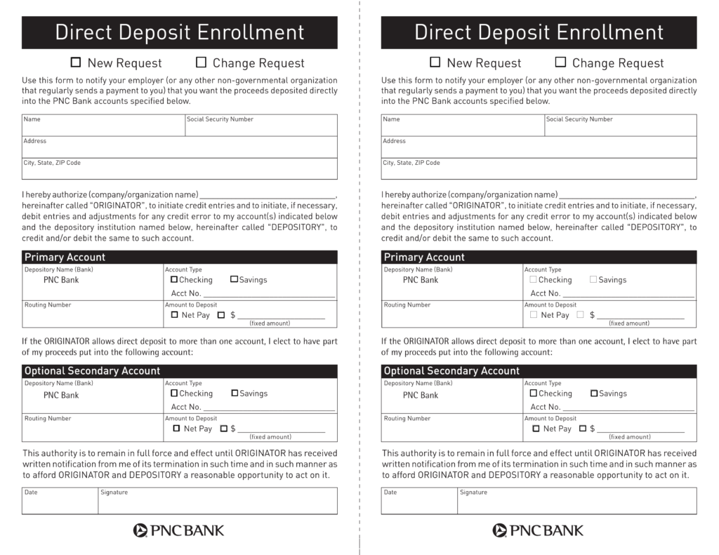 Free PNC Bank Direct Deposit Authorization Form PDF eForms