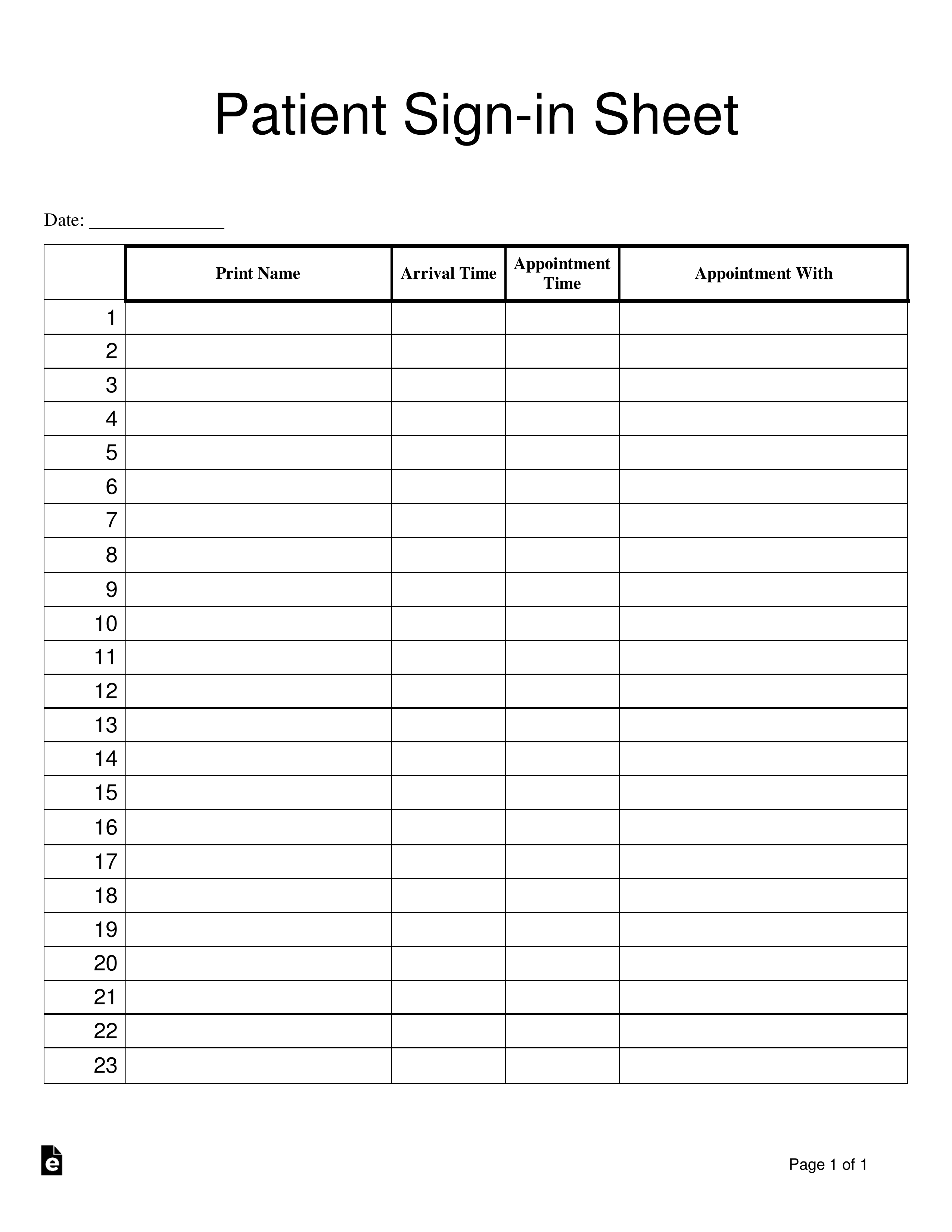 Free Patient Signin Sheet Template PDF Word eForms