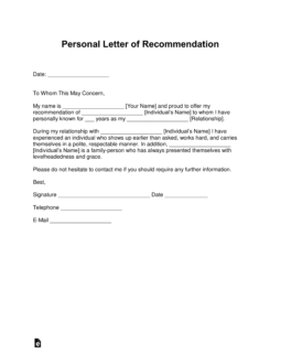 personal recommendation letter