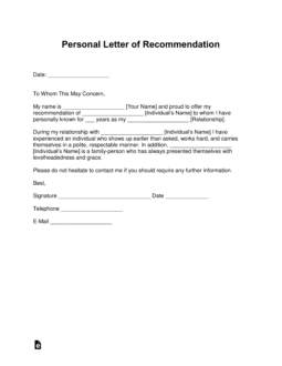 personal recommendation letter for immigration