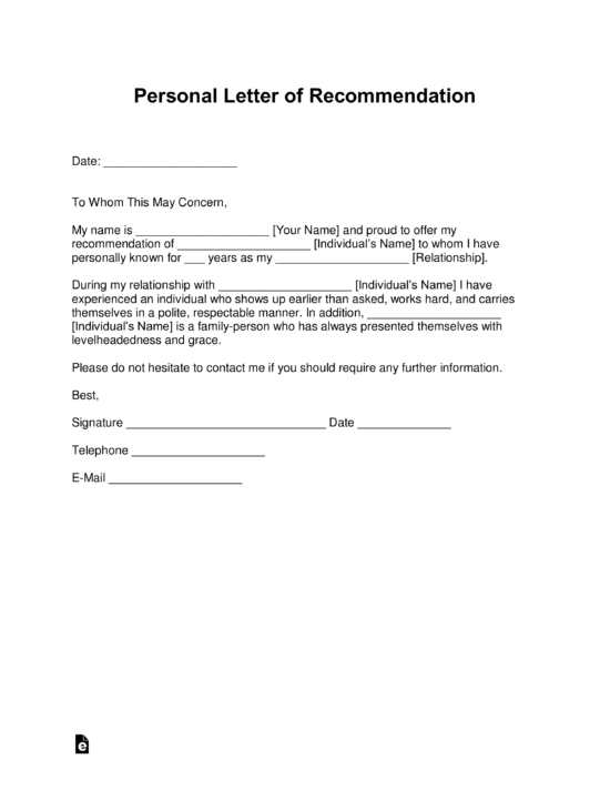 Letter Of Recommendation For A Friend Template