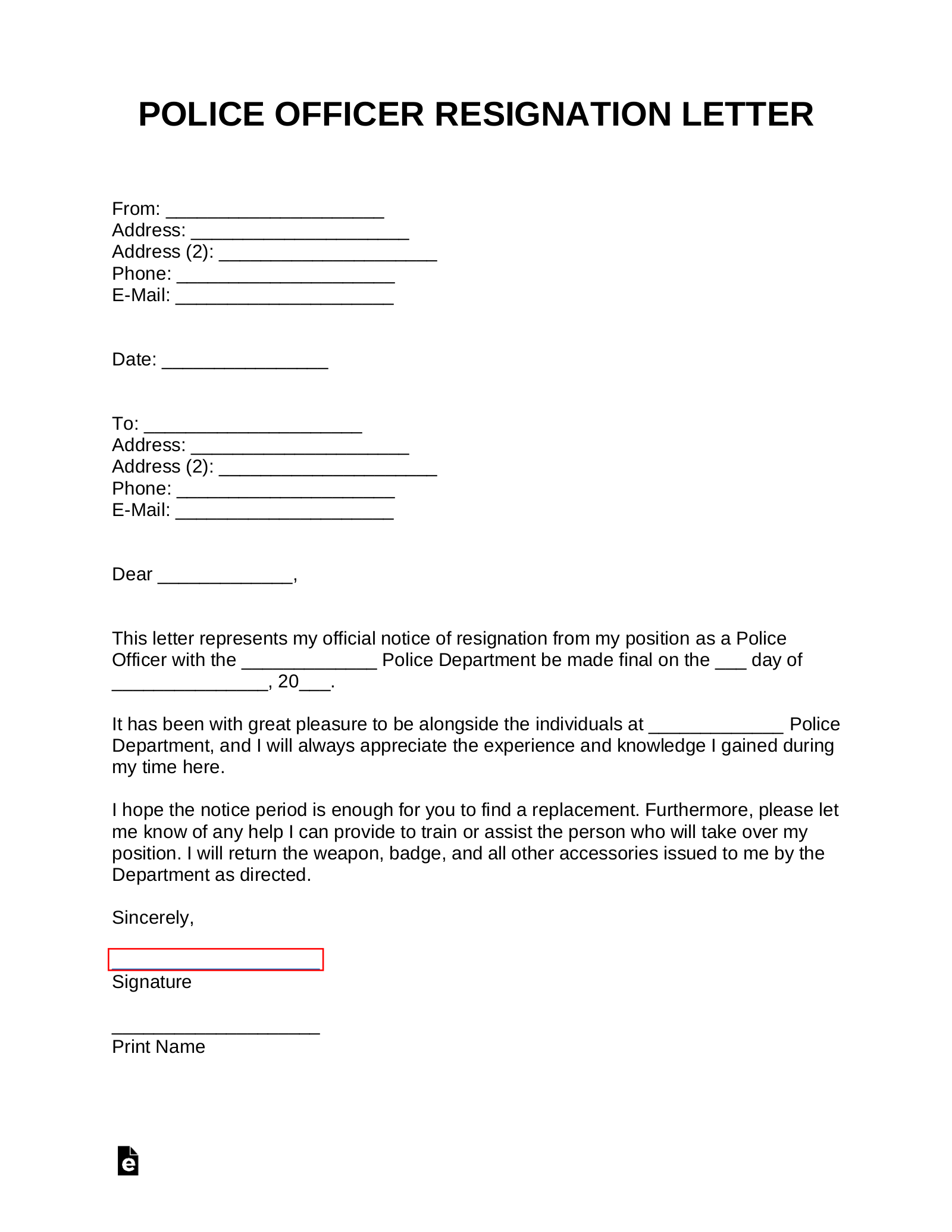 Police Officer Resignation Letter Template – with Samples