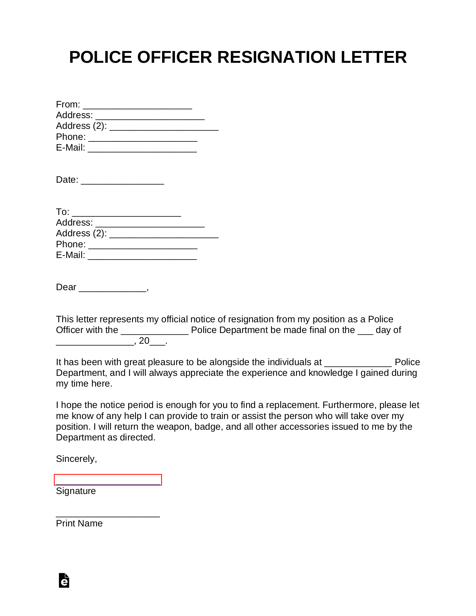 Police Officer Resignation Letter Sample Letters And Examples Images