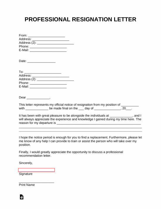 Professional Resignation Letter Template – with Sample