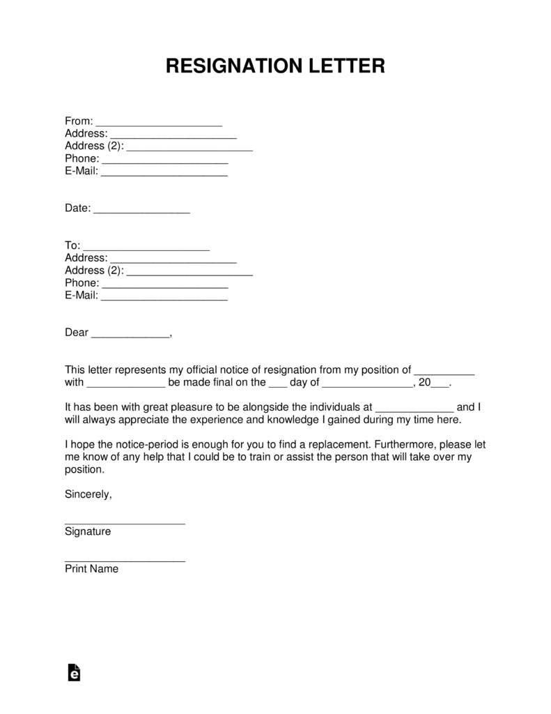 Free Resignation Letters Templates & Samples PDF