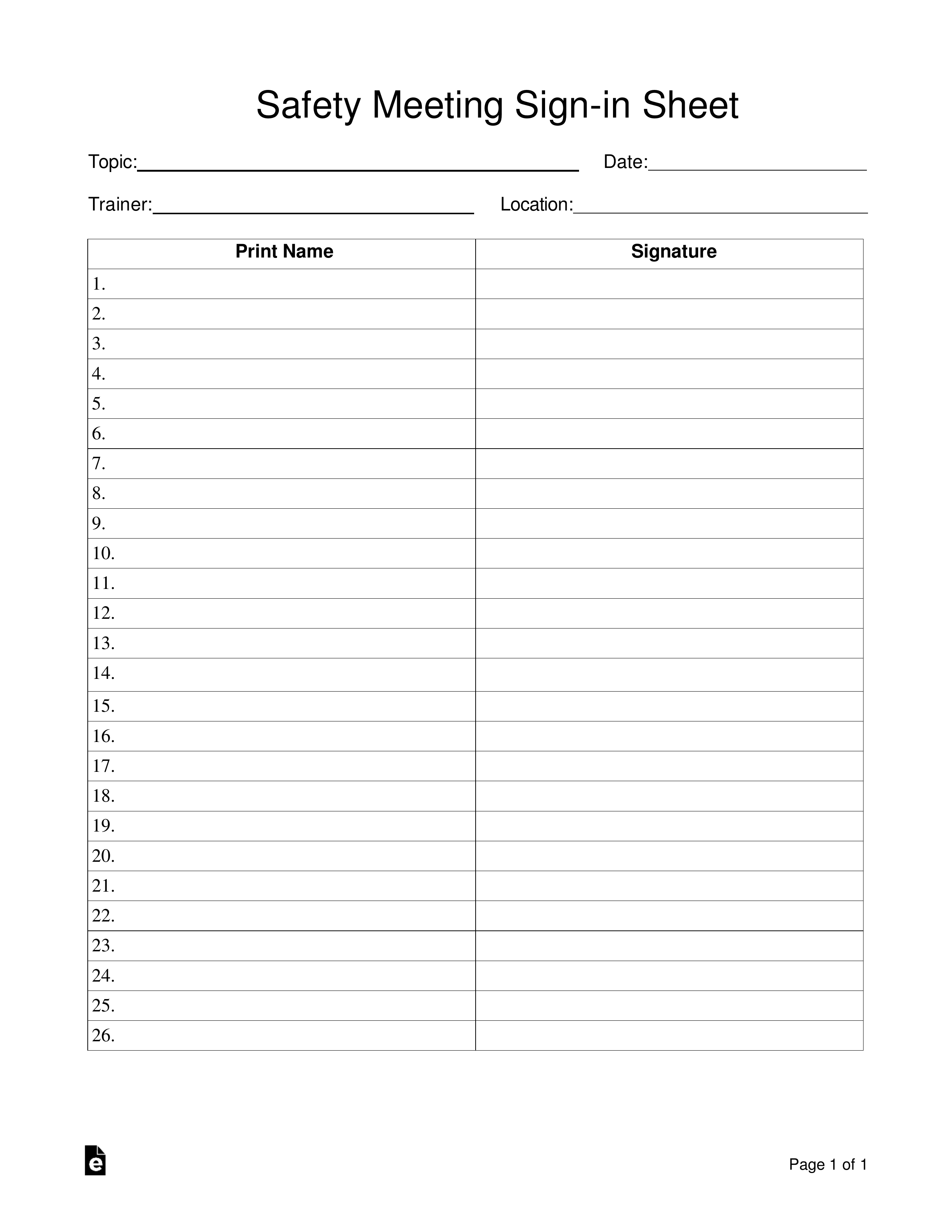 Free Safety Meeting Sign In Sheet Template Pdf Word Eforms | The Best ...