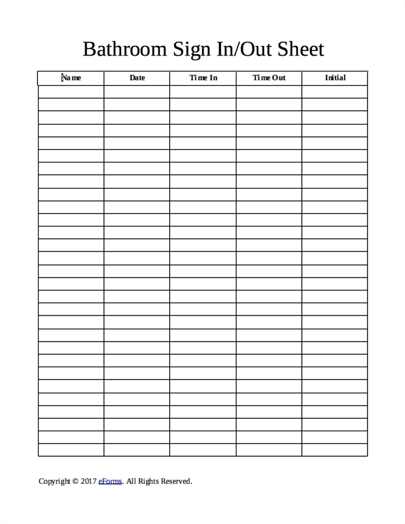 Bathroom Cleaning Signin/out Sheet Template eForms Free Fillable Forms