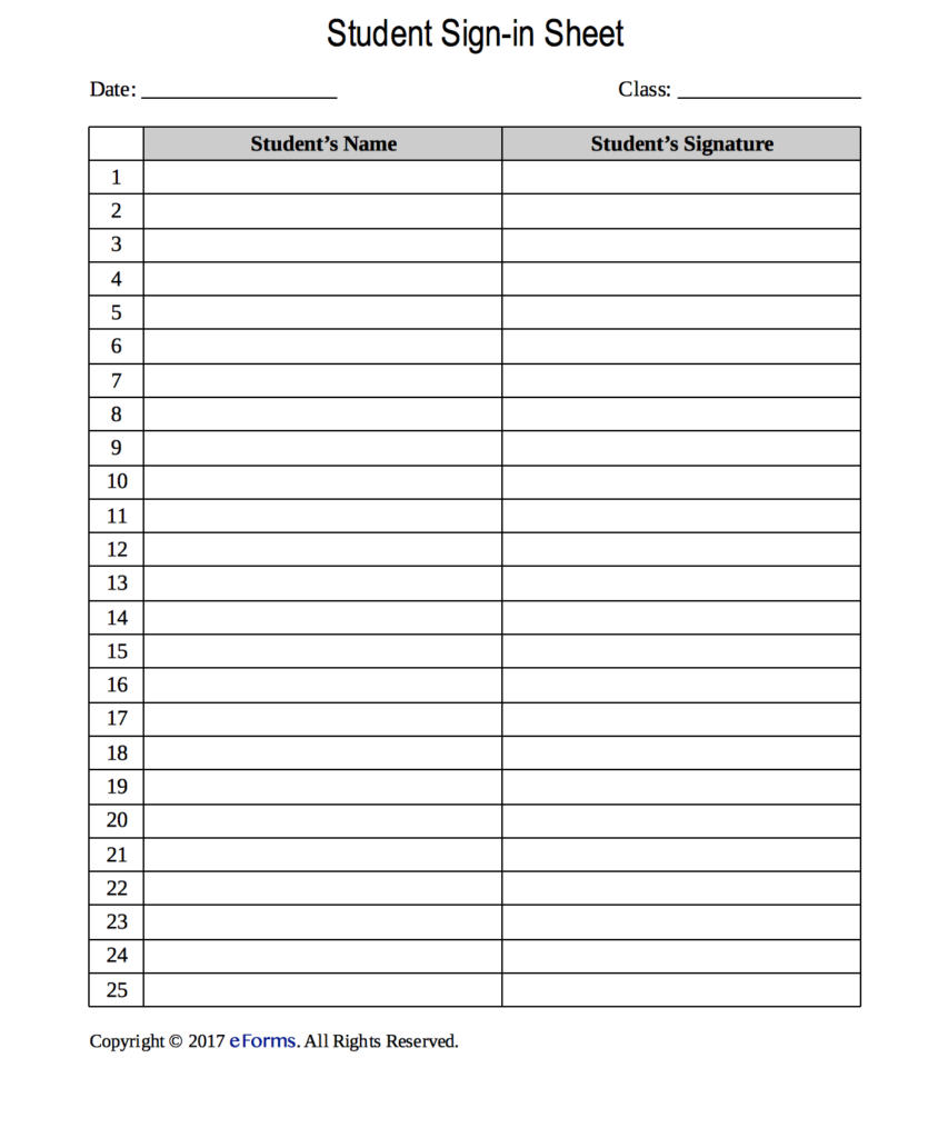 Student Sign in Sheet Template EForms Free Fillable Forms